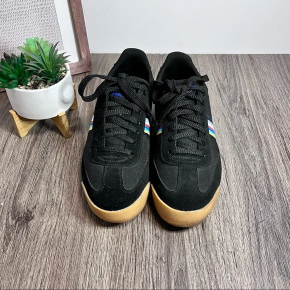 *Penguin | Black Suede  Canvas Multi Color Striped Sneakers Size 10 - Picture 2 of 16